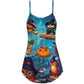 Halloween Owl Witch Night Sky – Women's Summer Sleeveless V-Neck Camisole Dress