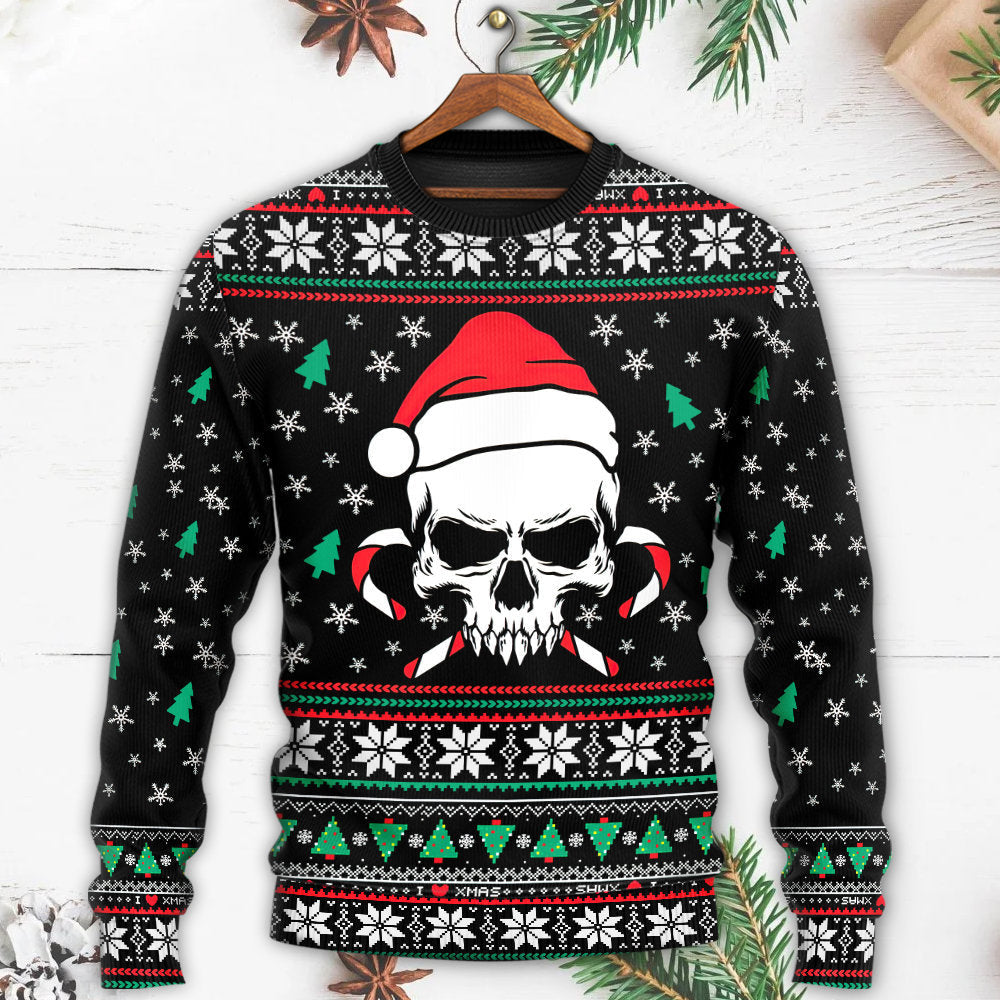 Christmas Skull Santa Hat Candy Style – Sweater - Ugly Christmas Sweater