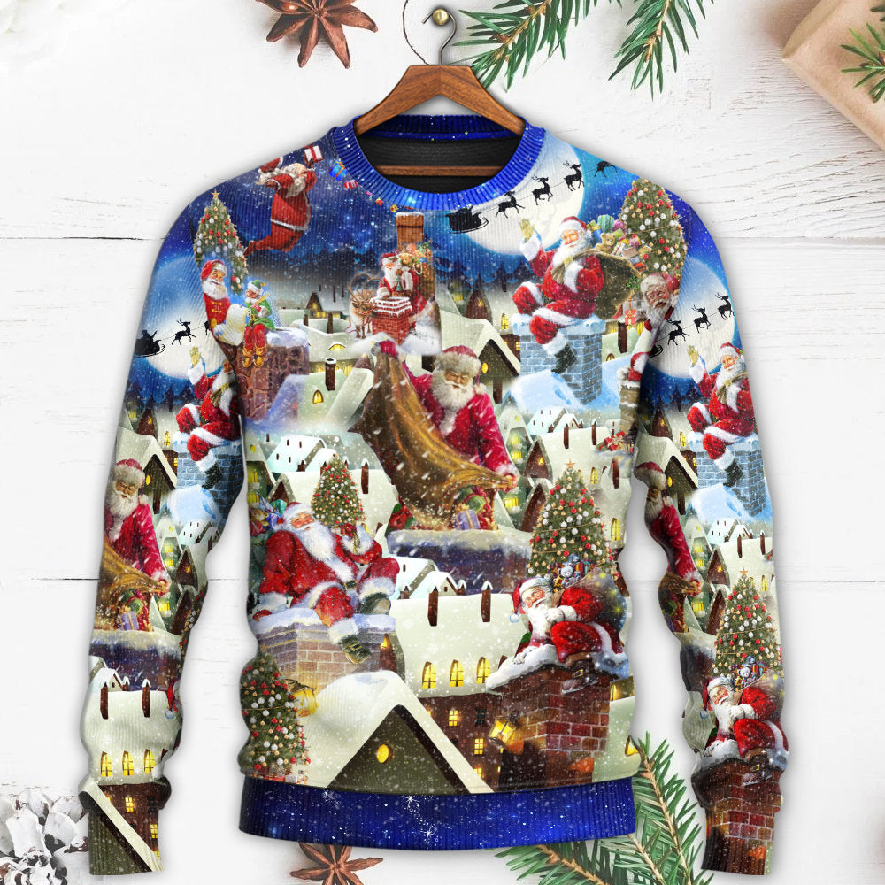 Christmas Rooftop Santa Busy Night – Sweater - Ugly Christmas Sweater