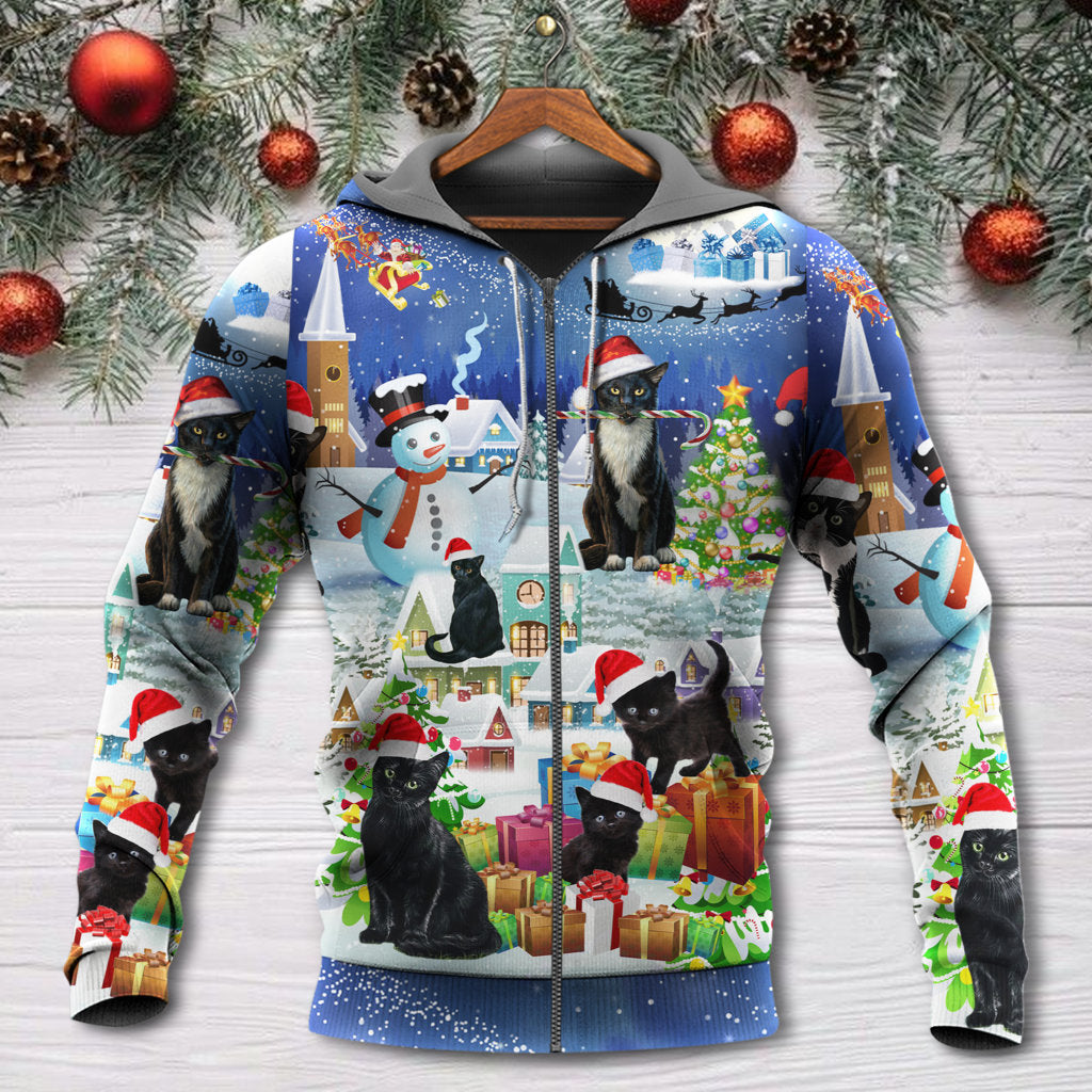 Christmas Black Cat Merry Catmas - 3D Hoodie