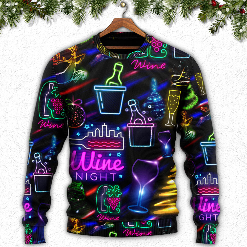 Christmas Wine Neon Art Style – Sweater - Ugly Christmas Sweater