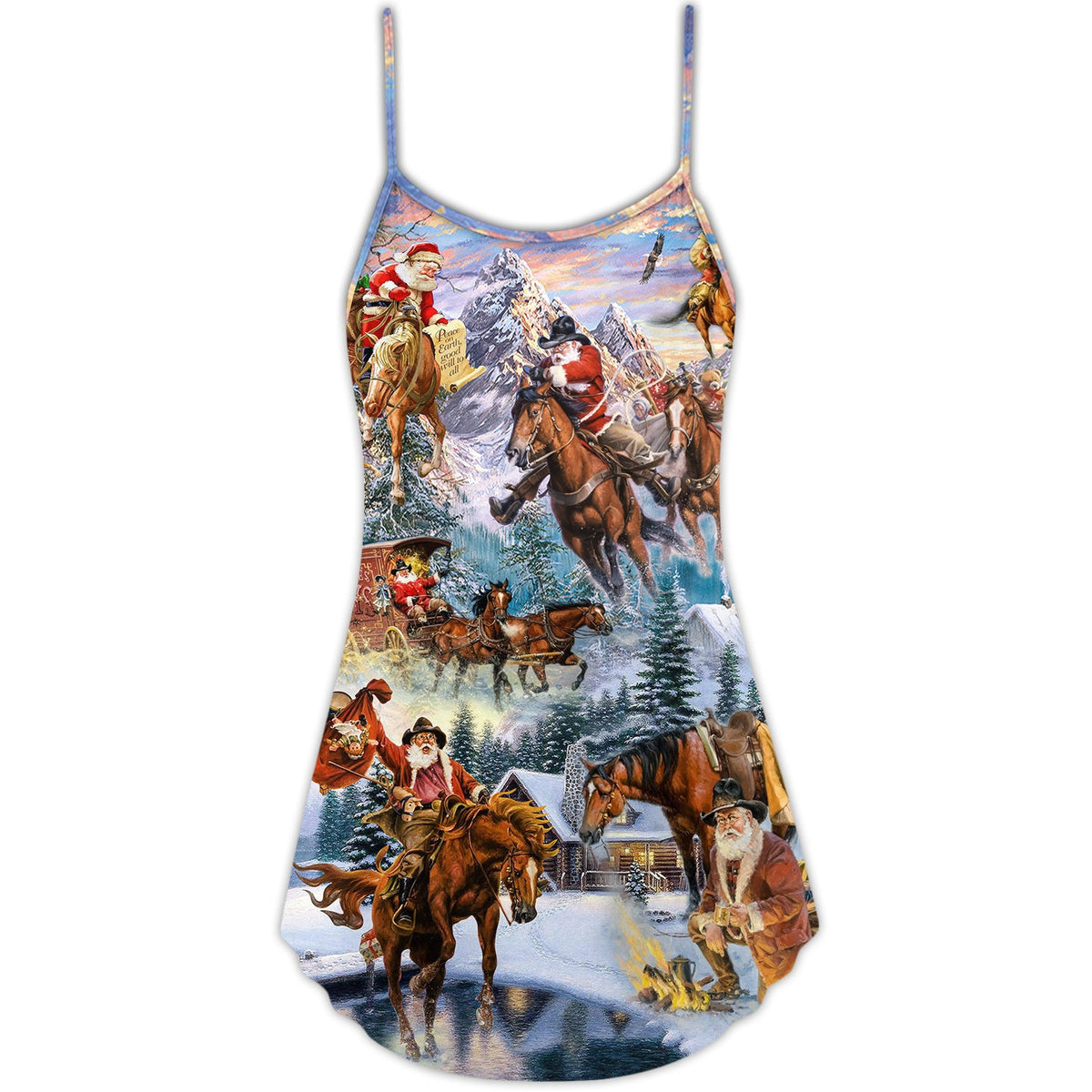 Christmas Santa Riding Horse Snow Mountain – Women's Summer Sleeveless V-Neck Camisole Dress