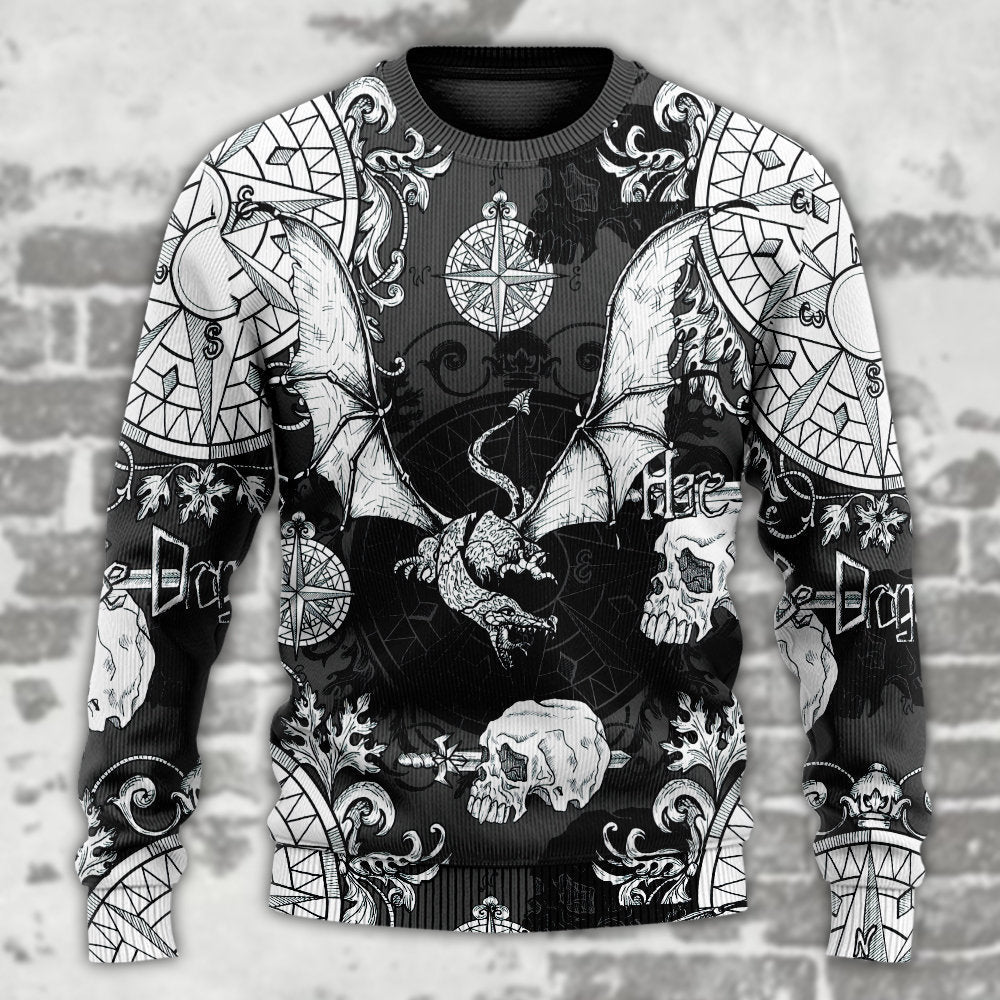Fire Dragon Gothic Compass Baroque Art – Sweater - Ugly Christmas Sweater