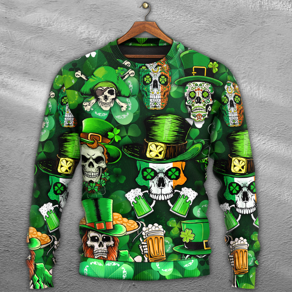 Irish Skull St Patrick Green Light – Sweater - Ugly Christmas Sweater