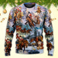 Christmas Santa Riding Horse Snow Mountain – Sweater - Ugly Christmas Sweater