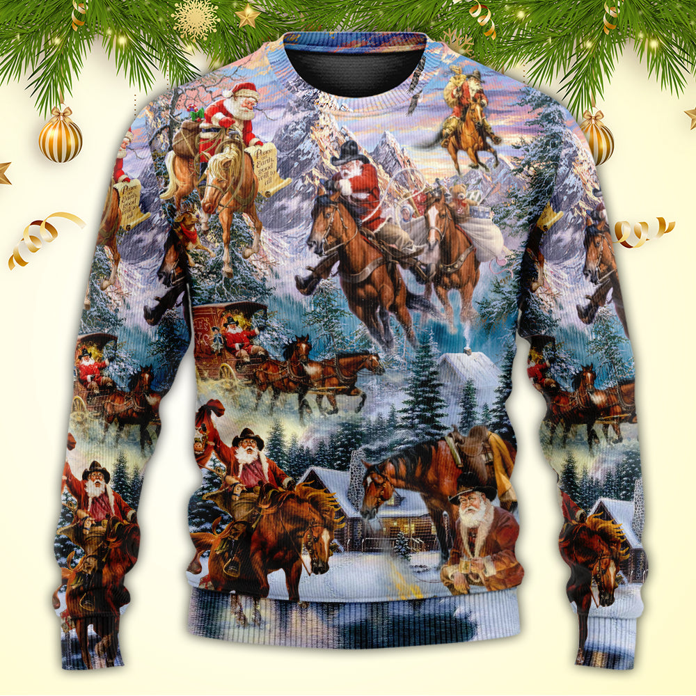 Christmas Santa Riding Horse Snow Mountain – Sweater - Ugly Christmas Sweater