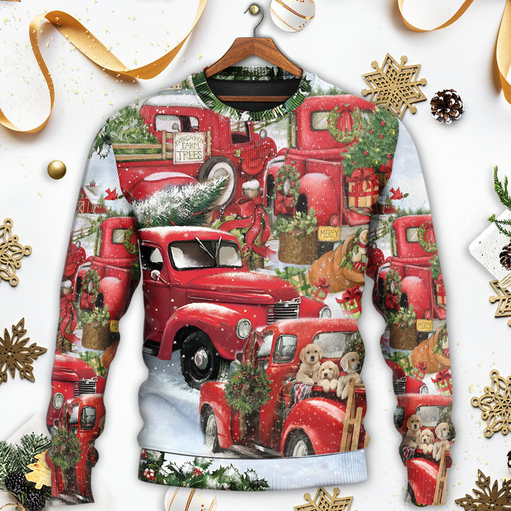 Christmas Red Truck Puppy Xmas Tree – Sweater - Ugly Christmas Sweater
