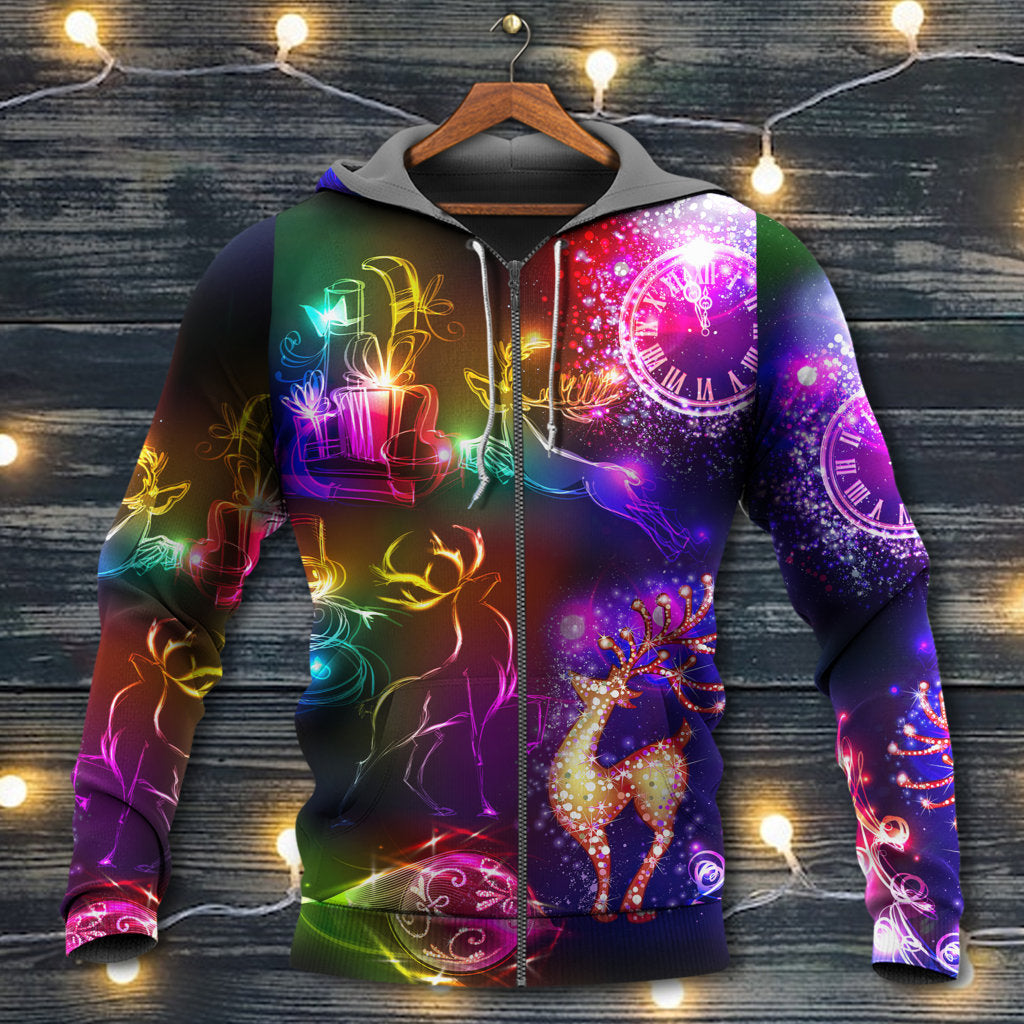 Christmas Reindeer Neon Light Bright Style - Hoodie