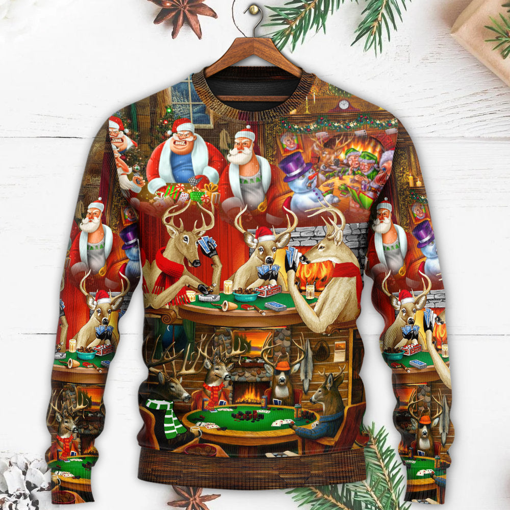 Christmas Poker Night Santa And Friends – Sweater - Ugly Christmas Sweater