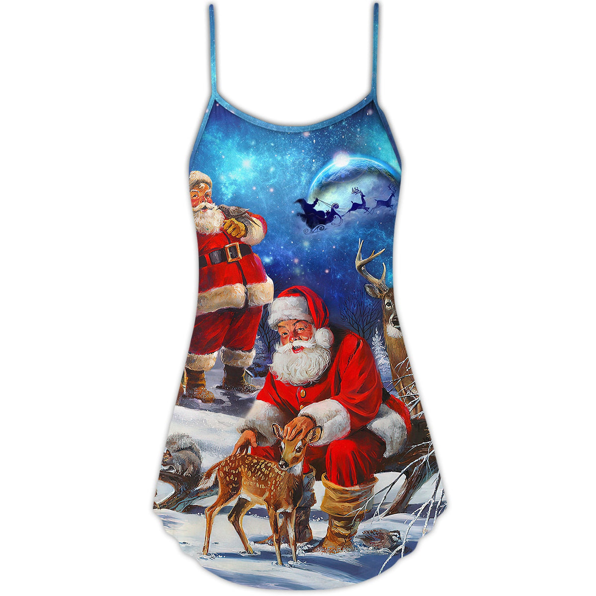 Santa Night Sky Christmas – Women's Summer Sleeveless V-Neck Camisole Dress