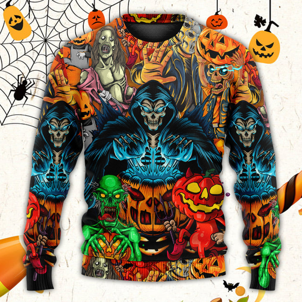 Halloween Skull Pumpkin Dark Art Style – Sweater - Ugly Christmas Sweater