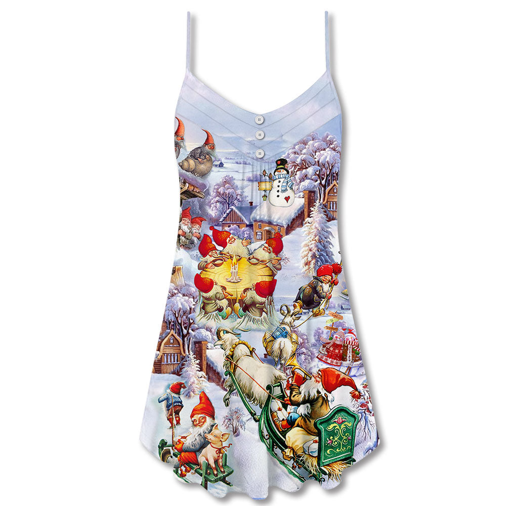 Christmas Santa And Gnomes – Women's Summer Sleeveless V-Neck Camisole Dress