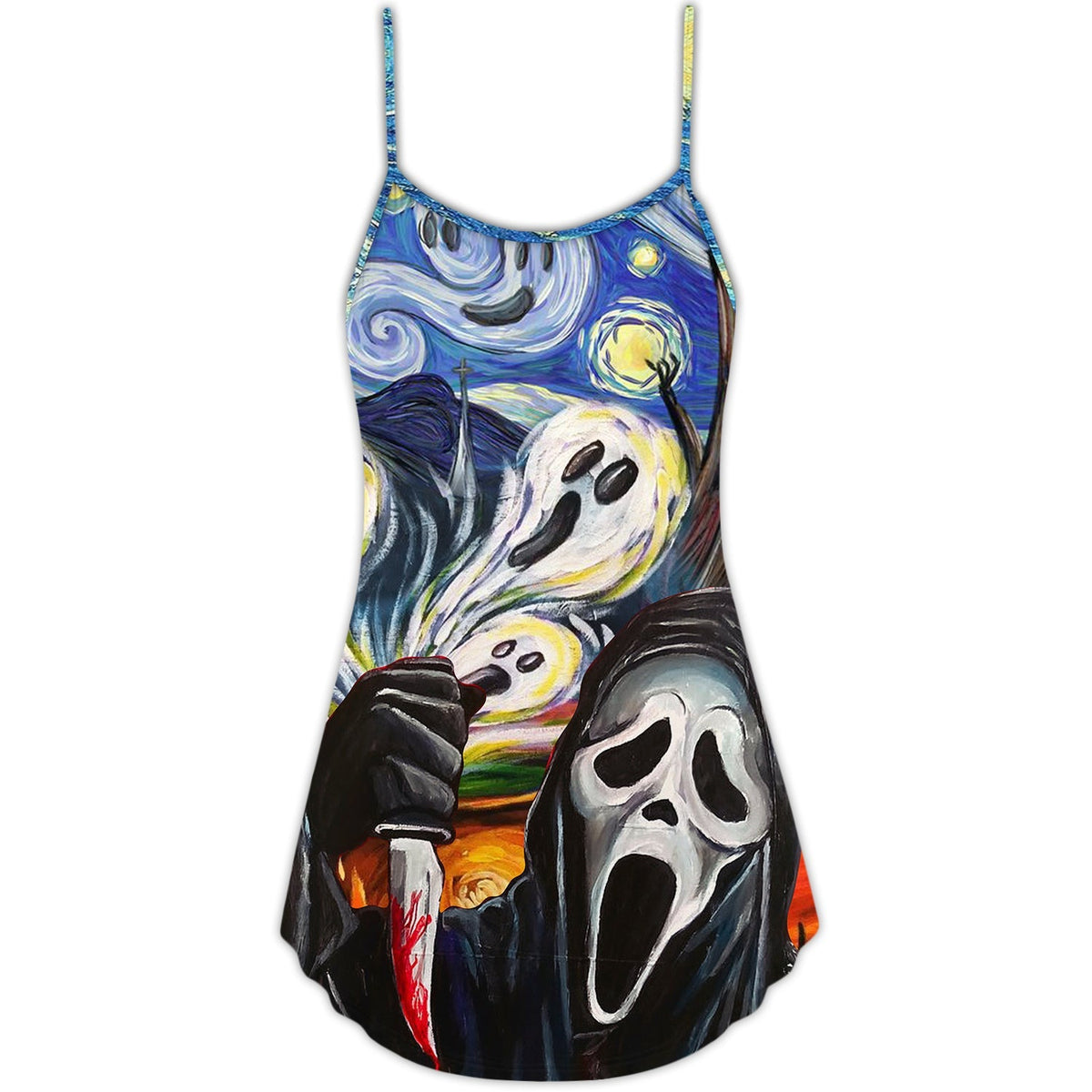 Halloween Ghost Starry Night Funny – Women's Summer Sleeveless V-Neck Camisole Dress