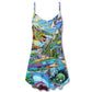 Shark Hippie Colorful Peace – Women's Summer Sleeveless V-Neck Camisole Dress