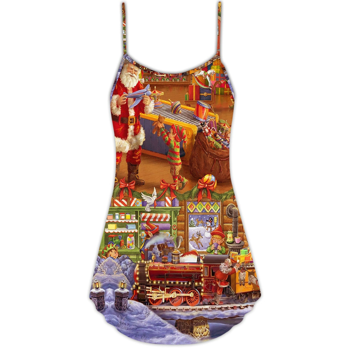 Christmas Santa Happiness Train – Women's Summer Sleeveless V-Neck Camisole Dress