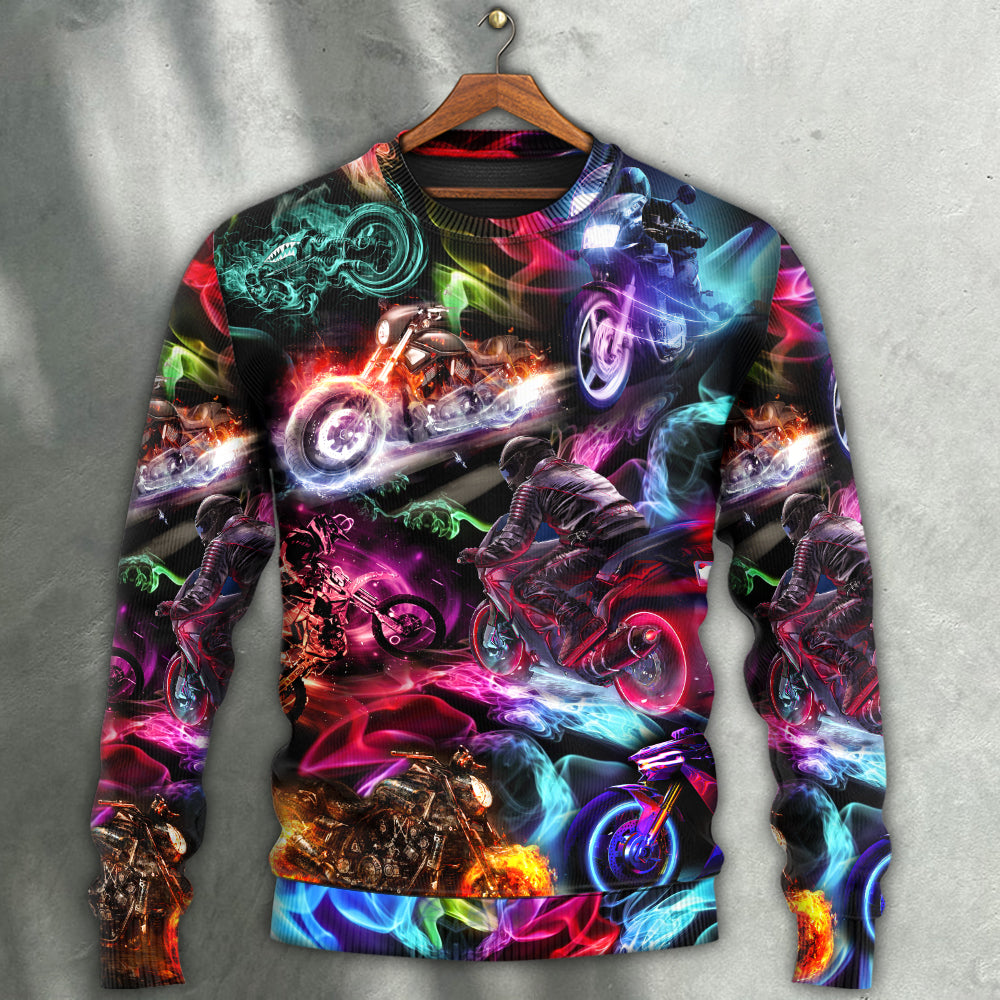 Motorcycle Racing Neon Light Colorful – Sweater - Ugly Christmas Sweater