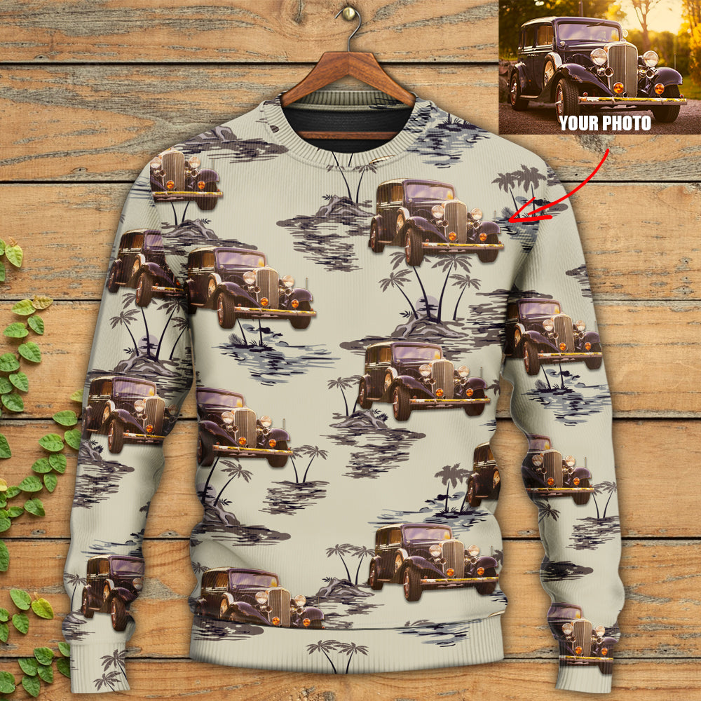 Vintage Car Tropical Island Palm Trees – Sweater - Ugly Christmas Sweater