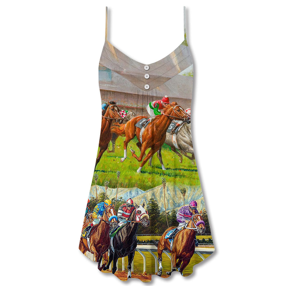 Horse Racing Dont Look Back – Women's Summer Sleeveless V-Neck Camisole Dress
