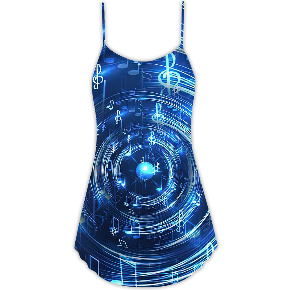 Music Neon Circle Notes – Women's Summer Sleeveless V-Neck Camisole Dress