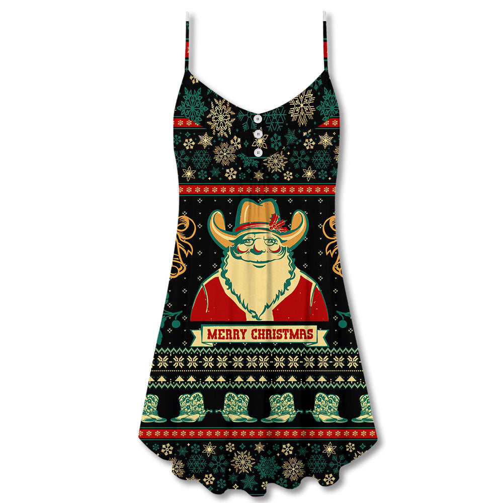Santa Cowboy Christmas Elder Style – Women's Summer Sleeveless V-Neck Camisole Dress