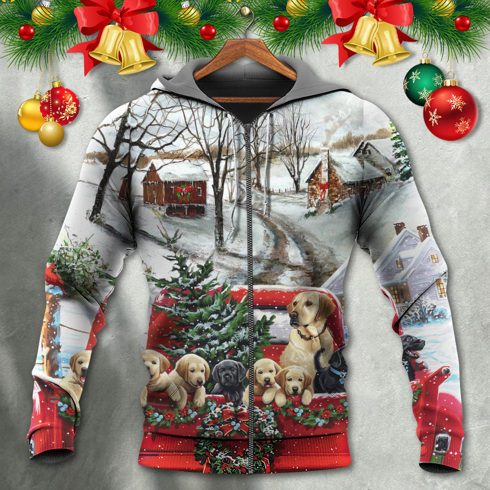 Christmas Dog Coming Home By Truck - Hoodie