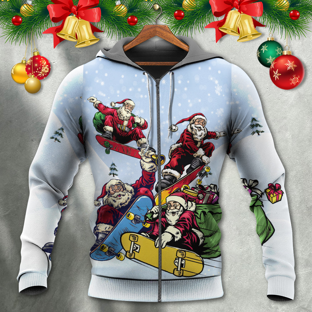 Christmas Santa Skateboard Snow Day - Hoodie