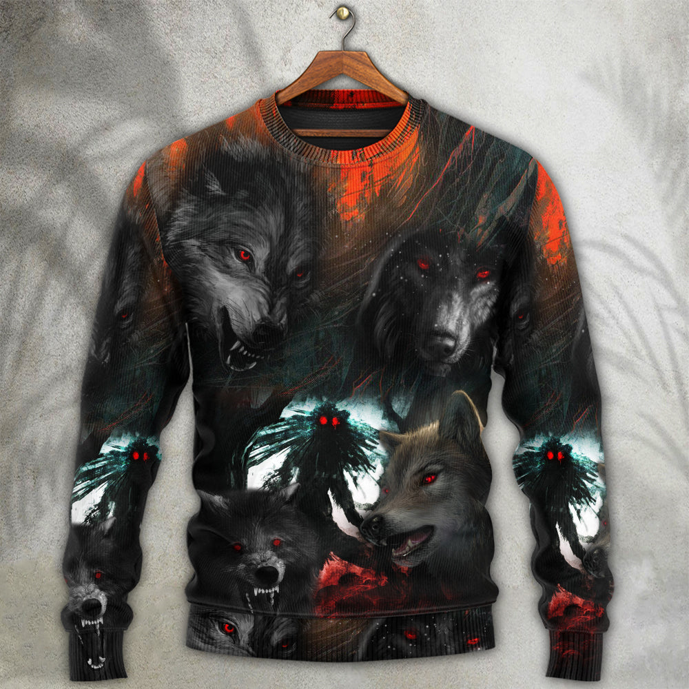 Halloween Black Wolf Night Art – Sweater - Ugly Christmas Sweater