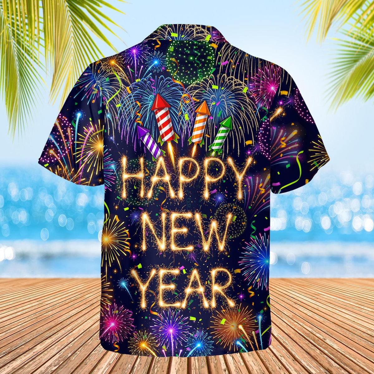 Happy New Year Colorful Fireworks Countdown Party – Hawaiian Shirt