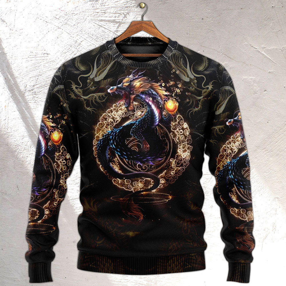 Golden Japanese Dragon Art Style – Sweater - Ugly Christmas Sweater
