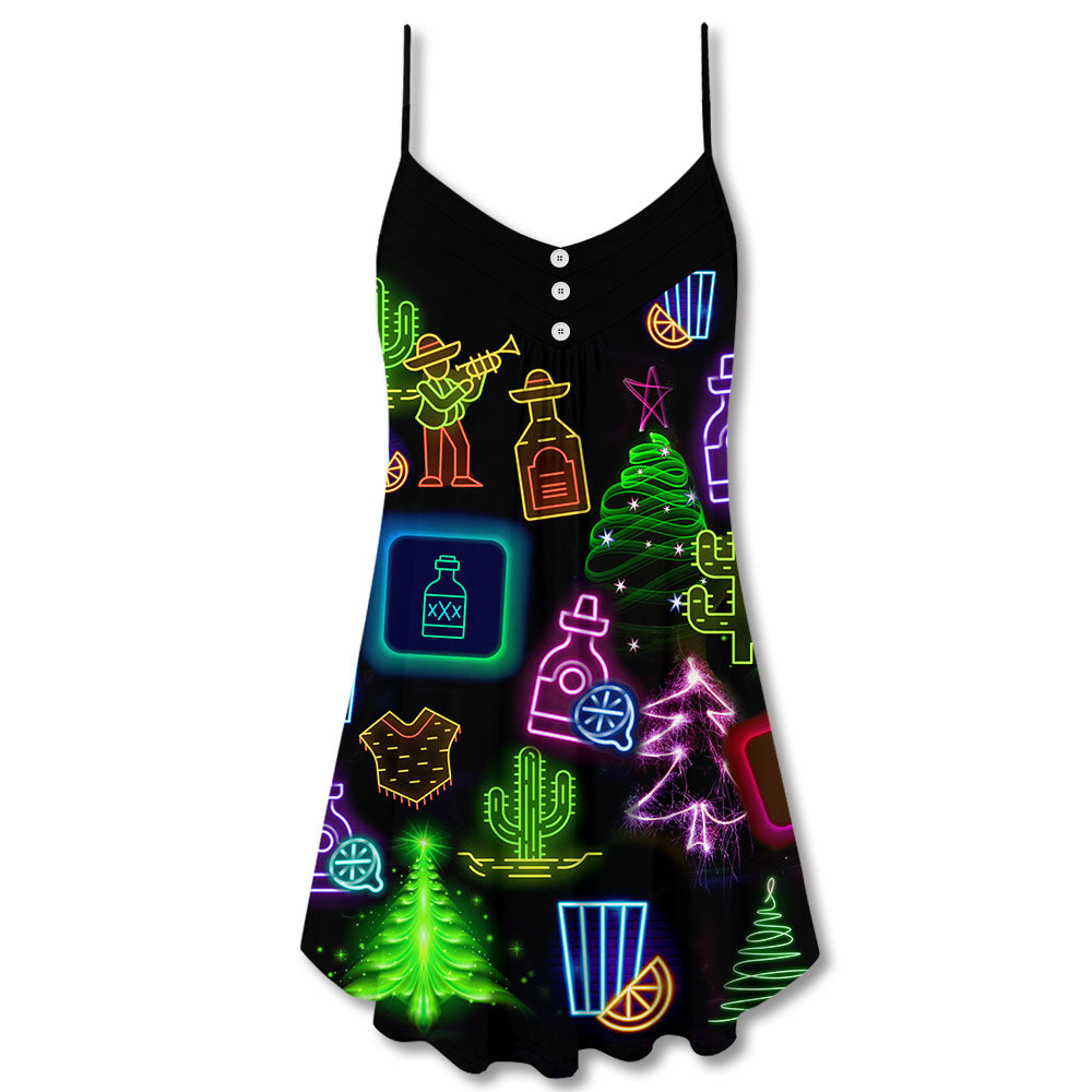 Christmas Tequila Neon Party – Women's Summer Sleeveless V-Neck Camisole Dress