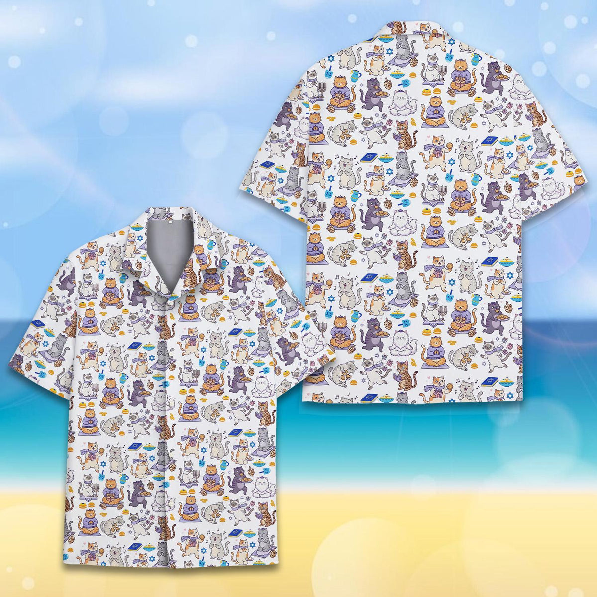 Hanukkah Cat Menorah Dreidel Jewish Holiday 1 – Hawaiian Shirt
