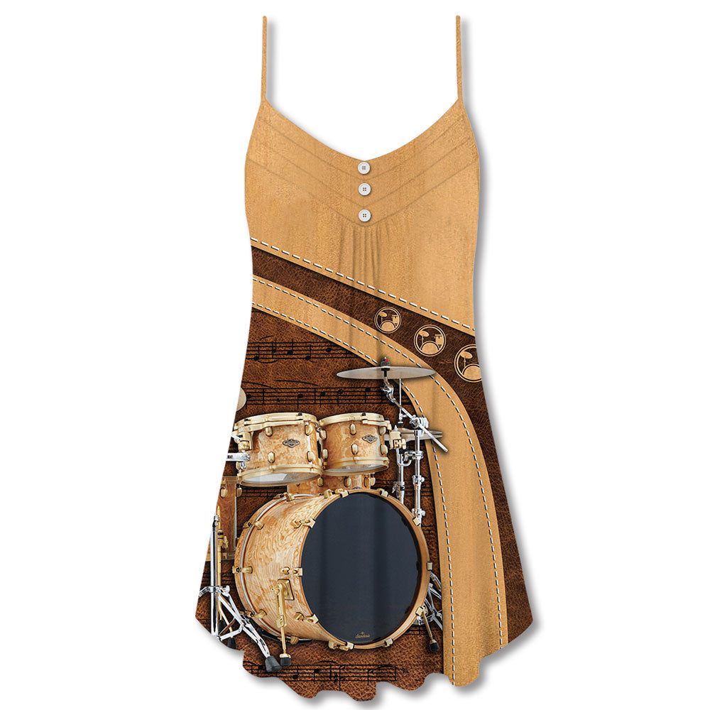 Vintage Drummer And Lady Art – Women's Summer Sleeveless V-Neck Camisole Dress