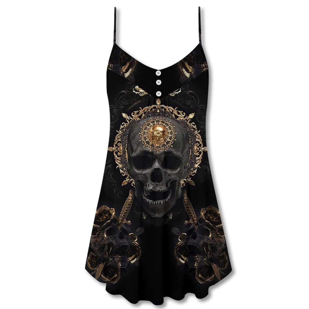 Golden Skull Stay True – Women's Summer Sleeveless V-Neck Camisole Dress