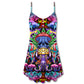Hippie Mushroom Skull Art – Women's Summer Sleeveless V-Neck Camisole Dress
