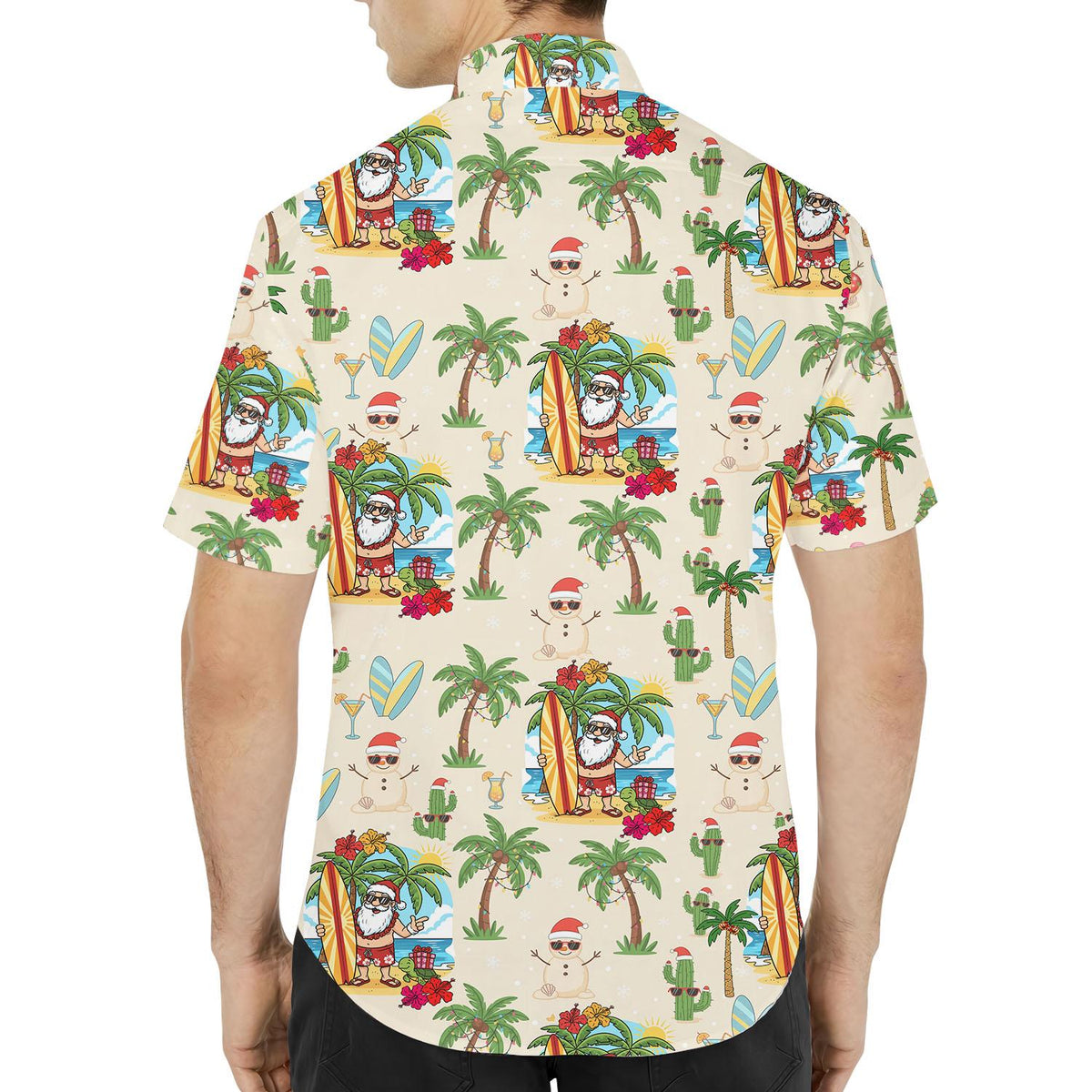 Santa Beach Tropical Christmas Reindeer Snowman – Hawaiian Shirt