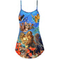 Diving Cat Under Sea – Women's Summer Sleeveless V-Neck Camisole Dress