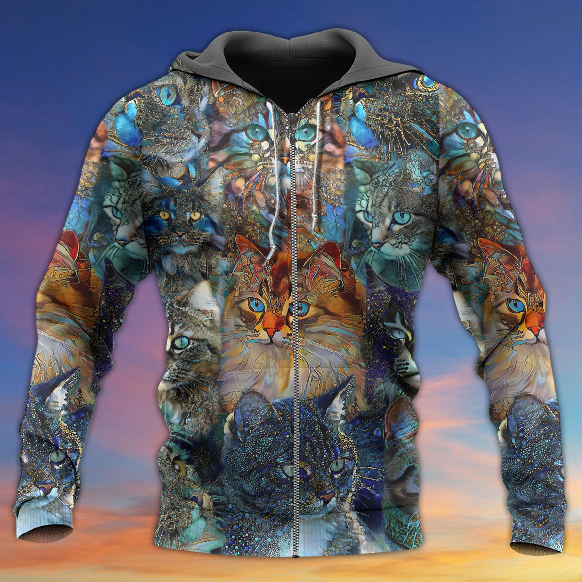 Colorful Glass Style Cat Lover Art – 3D Hoodie