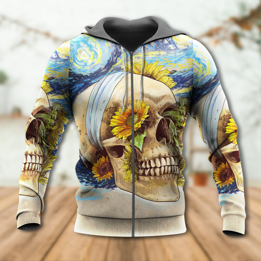 Skull And Sunflower Vintage Starry Art – 3D Hoodie
