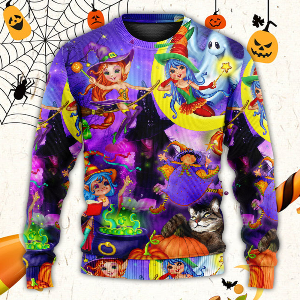 Halloween Cute Witch Ghost Magic Forest – Sweater - Ugly Christmas Sweater