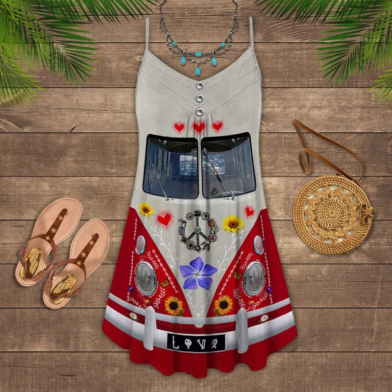 Hippie Van Retro Style Limited 5 – Women's Summer Sleeveless V-Neck Camisole Dress