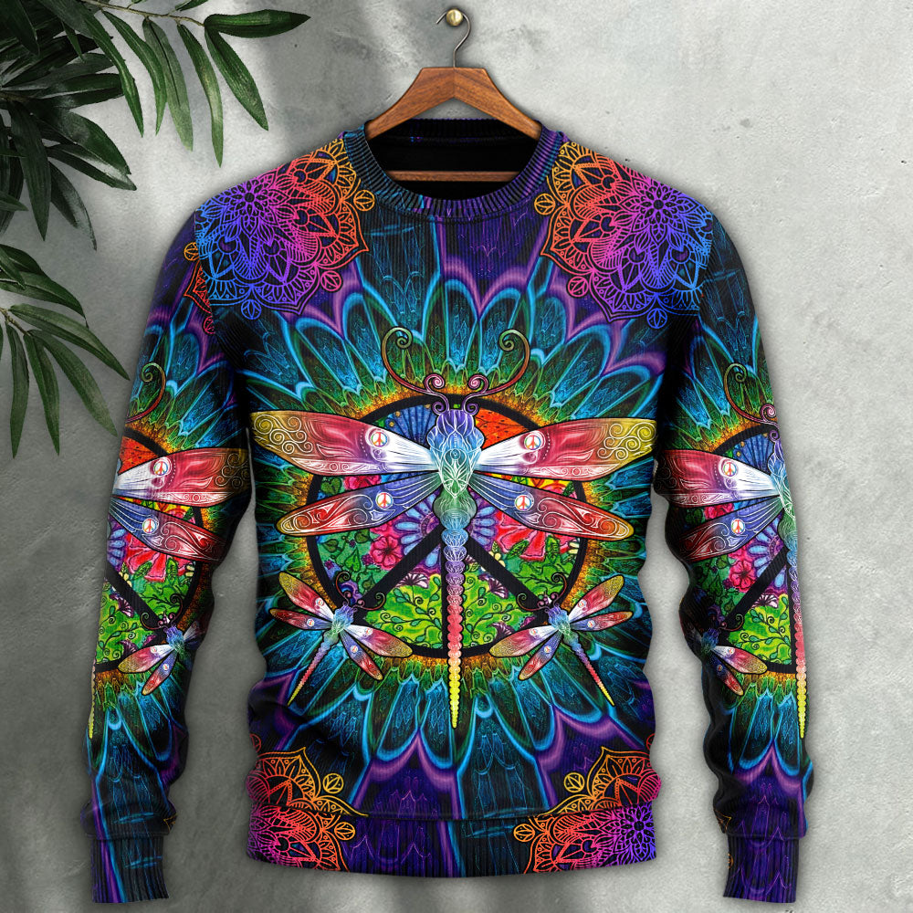 Hippie Colorful Dragonfly Mandala Art – Sweater - Ugly Christmas Sweater