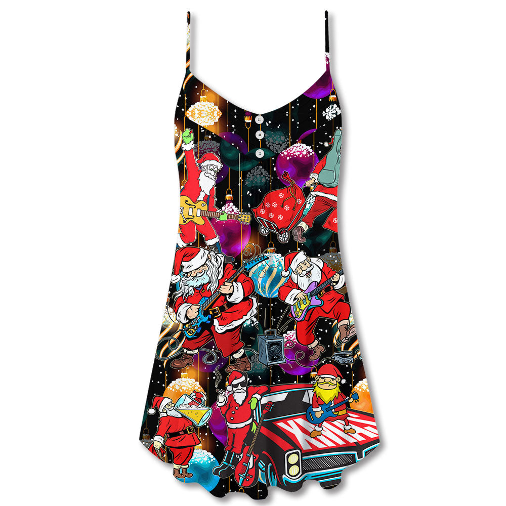 Santa Guitar Music Holiday – Women's Summer Sleeveless V-Neck Camisole Dress