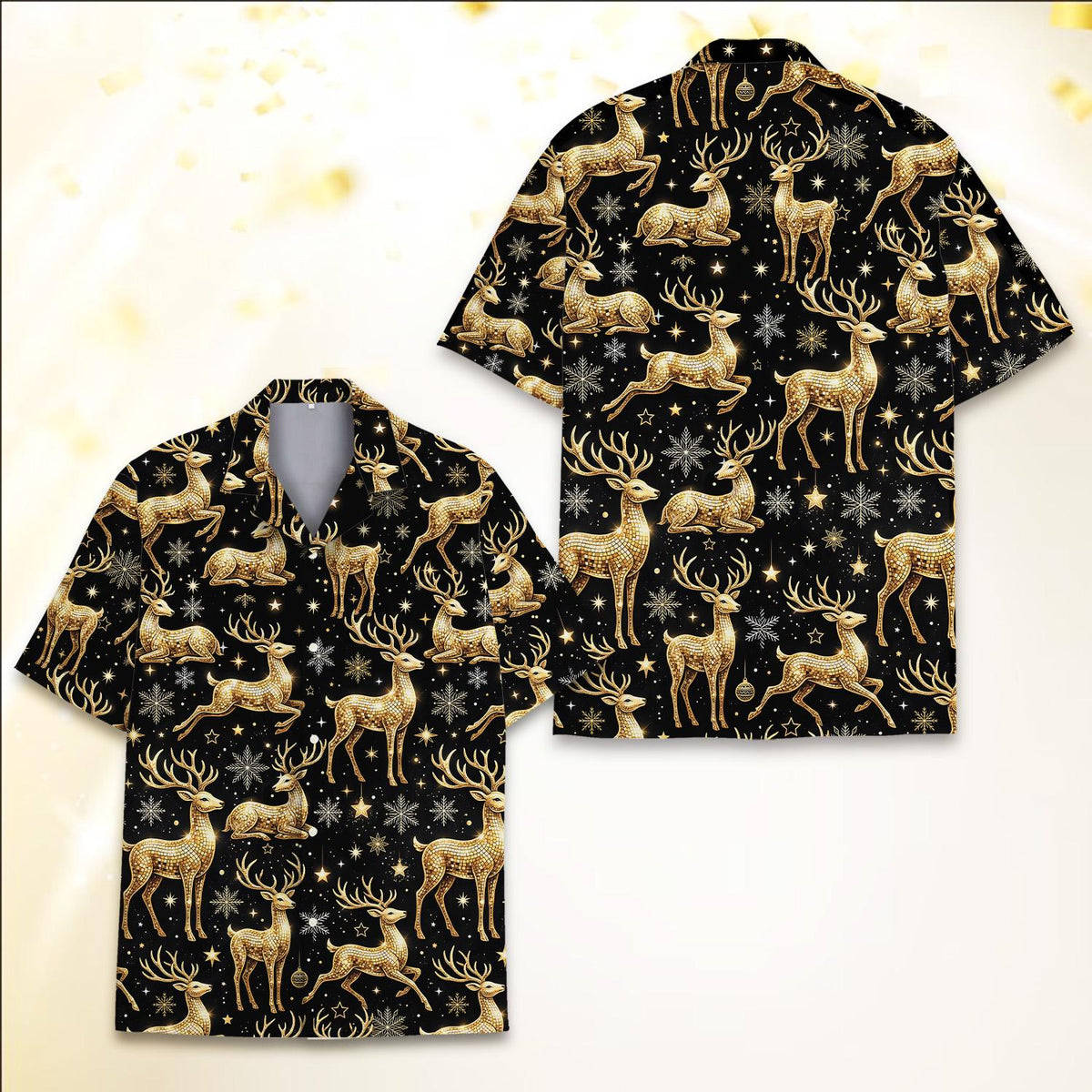 Golden Reindeer Snowflake Elegant Christmas Holiday – Hawaiian Shirt