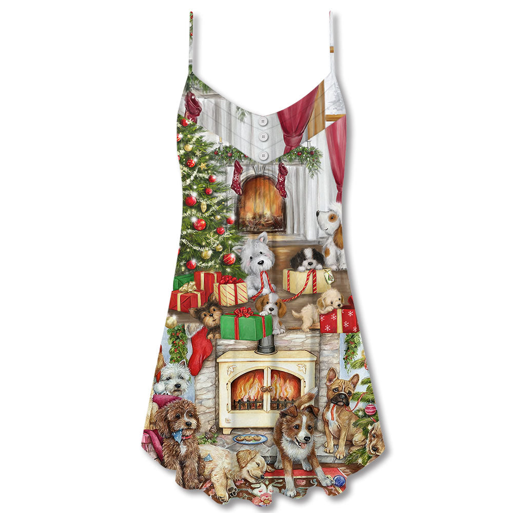 Dog Lover Merry Xmas – Women's Summer Sleeveless V-Neck Camisole Dress