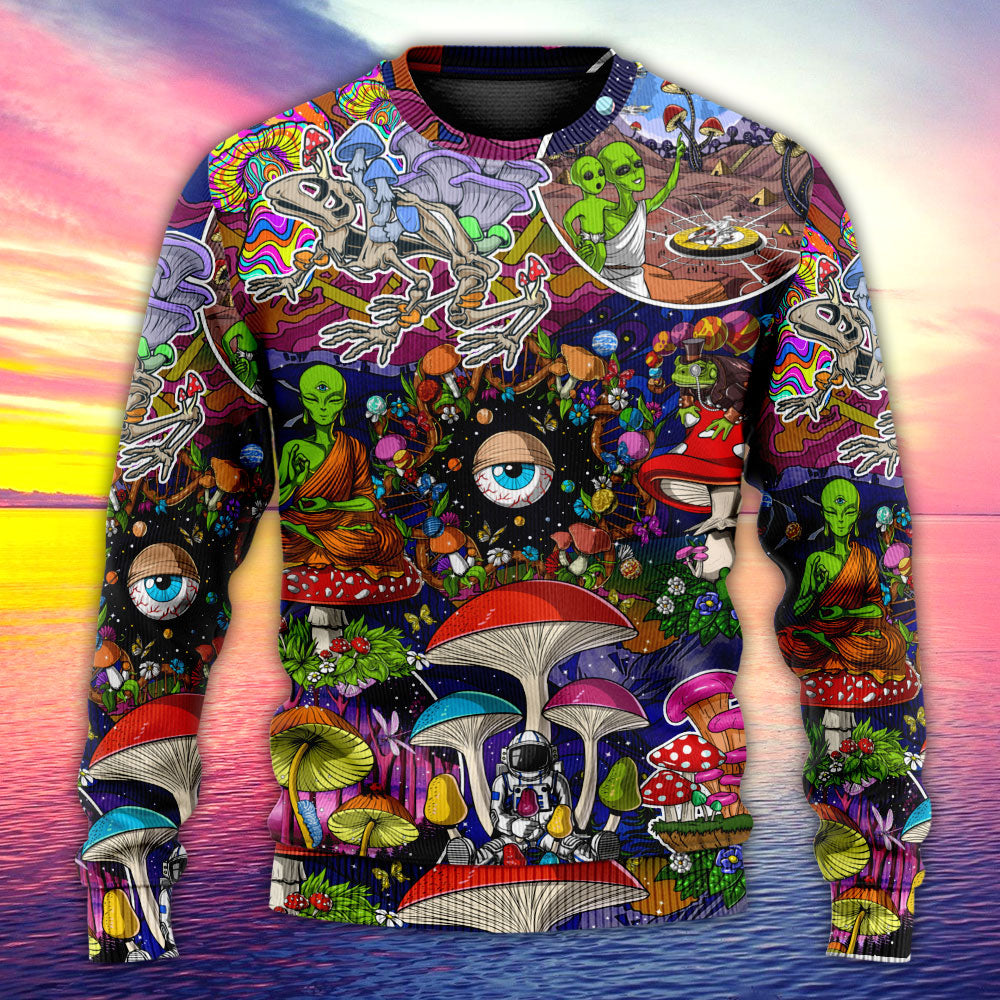 Hippie Mushroom Alien Colorful Art – Sweater - Ugly Christmas Sweater