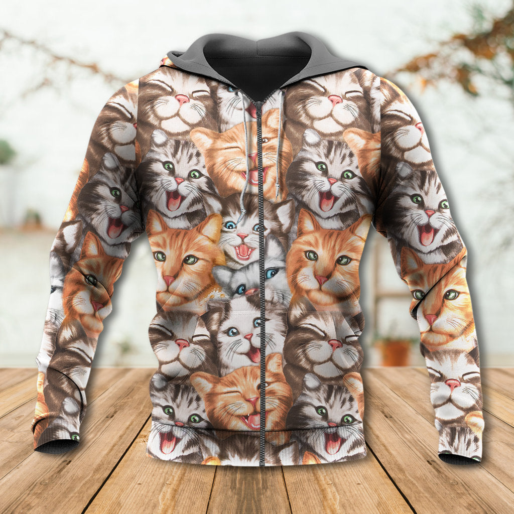 Cute Funny Cat Happy Life Art – 3D Hoodie