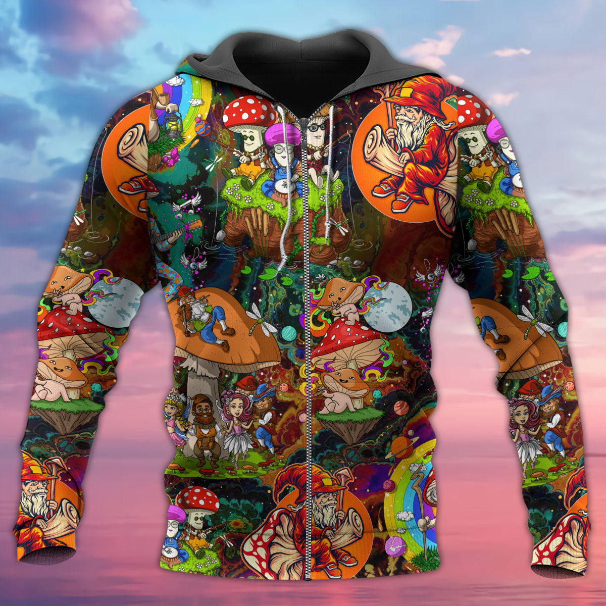 Hippie Mushroom Trippy Colorful Art – 3D Hoodie
