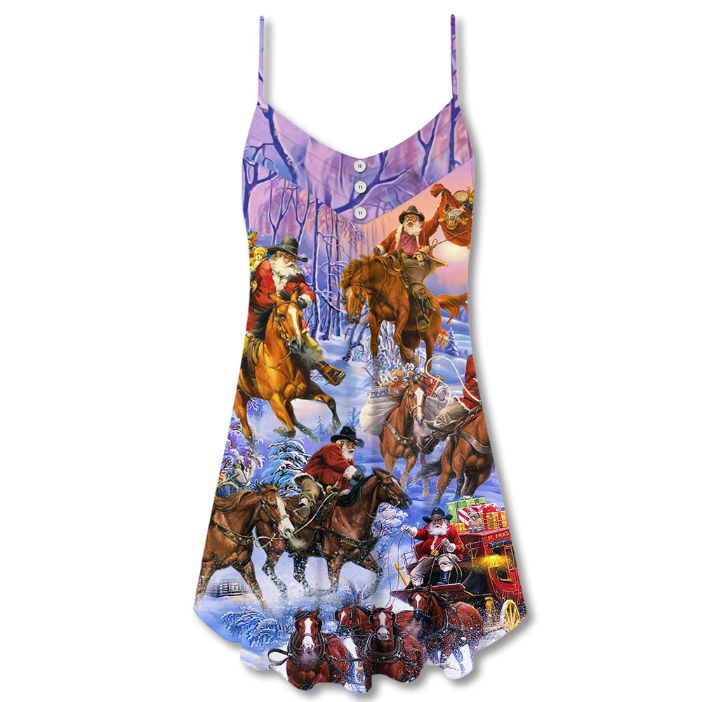 Santa And Horse Holiday – Women's Summer Sleeveless V-Neck Camisole Dress