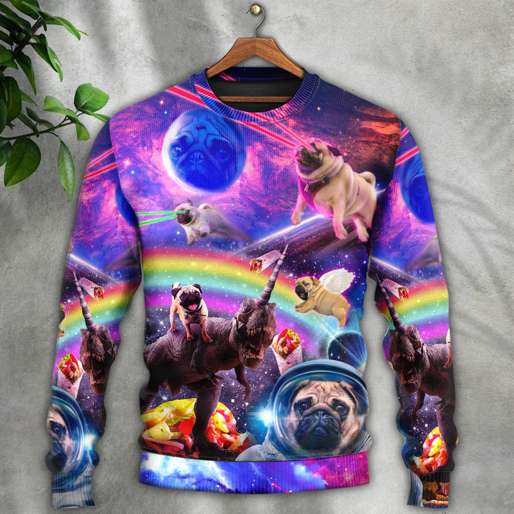 Pug Galaxy Rainbow Dinosaur Art – Sweater - Ugly Christmas Sweater