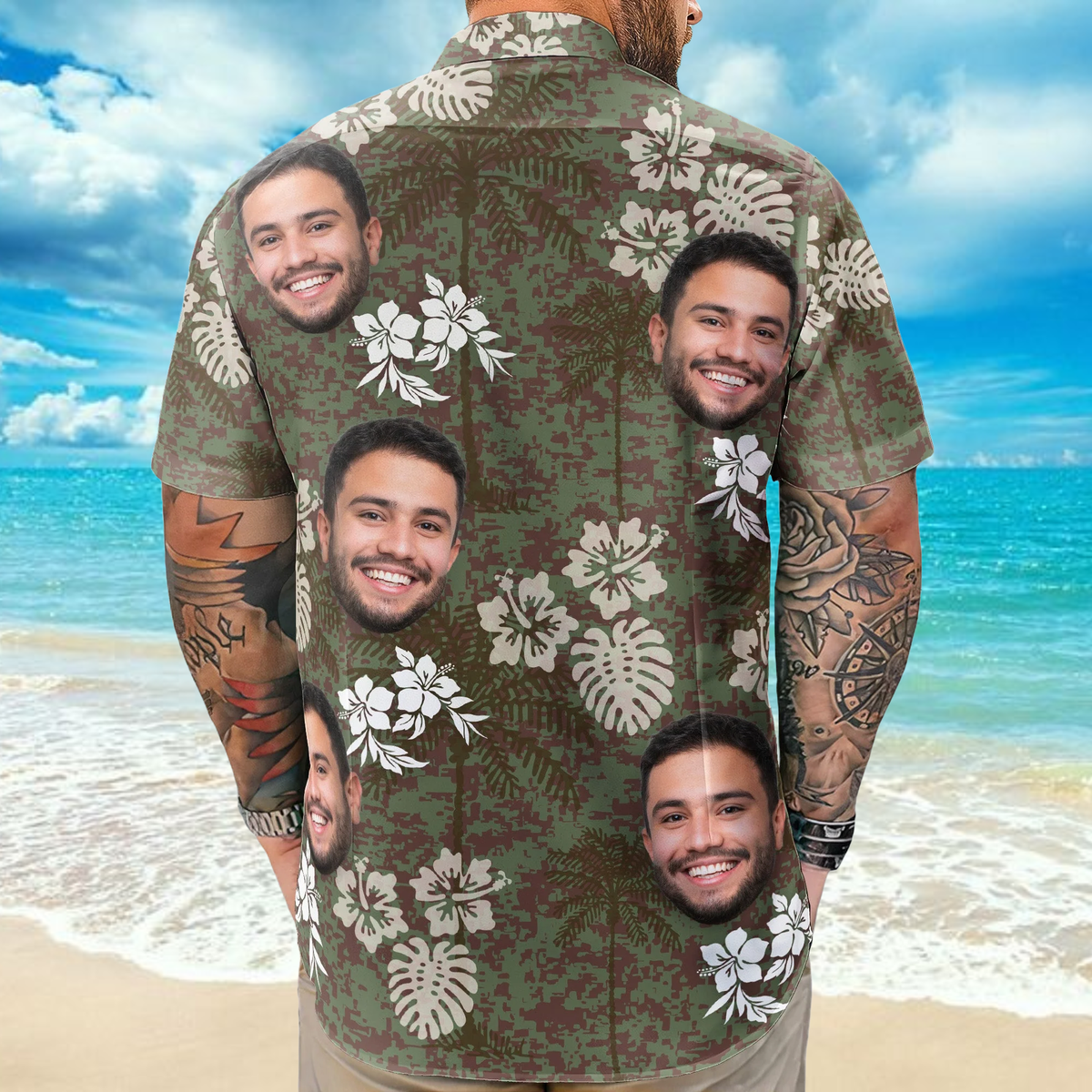 Camo Tropical Beach Pattern Hawaii Aloha Shirts - Custom Photo Hawaiian Shirt